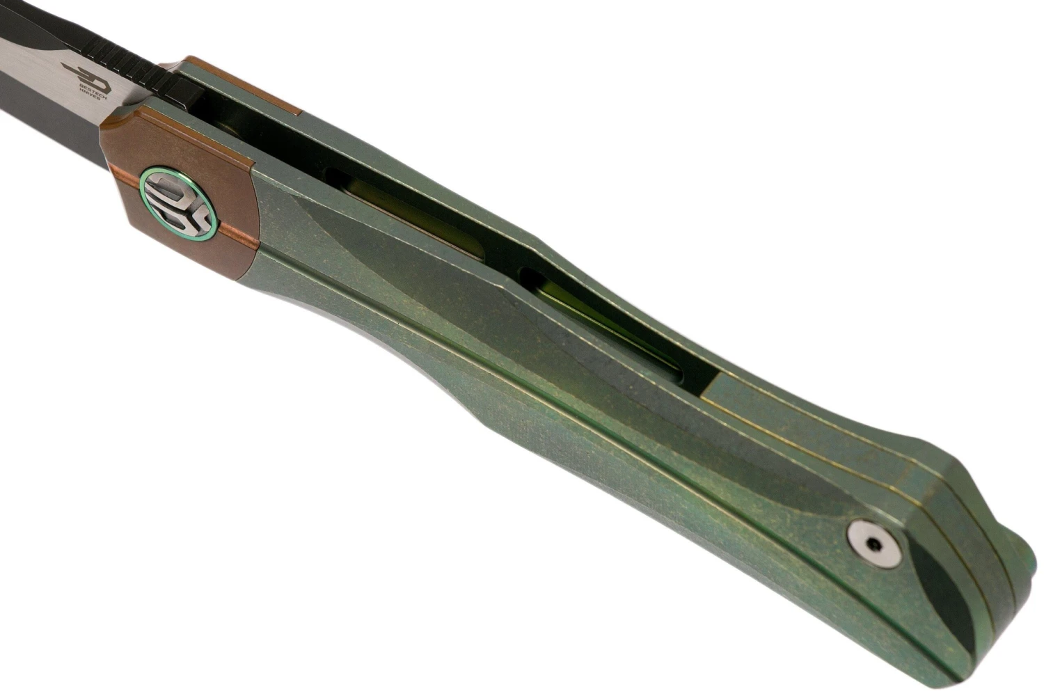 Bestech Thyra BT2106E Green Stonewashed Titanium, Copper Bolster, Two Tone Black Couteau De Poche, Kombou Design 9 Bestech Thyra BT2106E Green Stonewashed Titanium, Copper Bolster, Two Tone Black Couteau De Poche, Kombou Design – Image 7