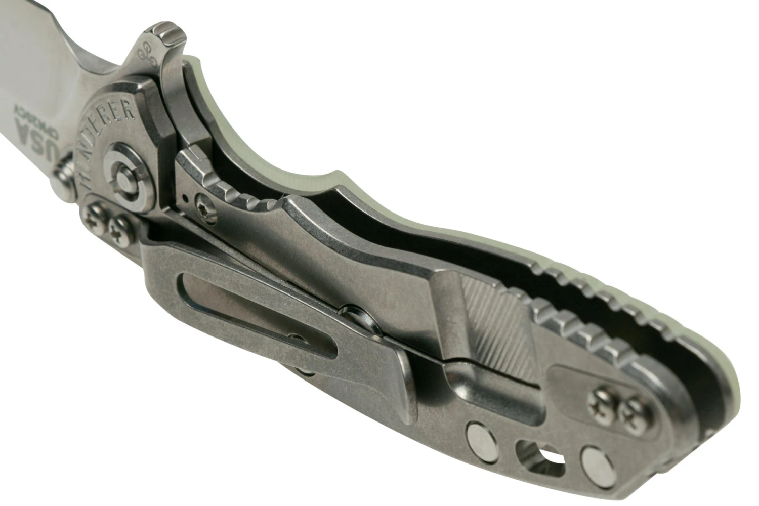 Rick Hinderer XM-18 3" Wharncliffe 20CV Stonewash, Translucent G10, Couteau De Poche 7 Rick Hinderer XM-18 3" Wharncliffe 20CV Stonewash, Translucent G10, Couteau De Poche – Image 5