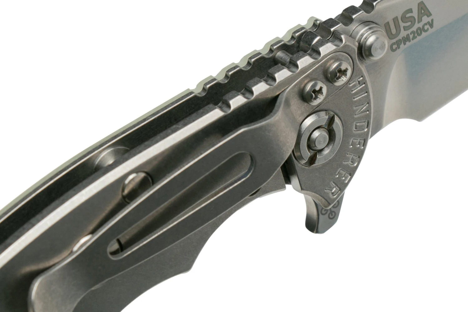 Rick Hinderer XM-18 3" Wharncliffe 20CV Stonewash, Translucent G10, Couteau De Poche 8 Rick Hinderer XM-18 3" Wharncliffe 20CV Stonewash, Translucent G10, Couteau De Poche – Image 6