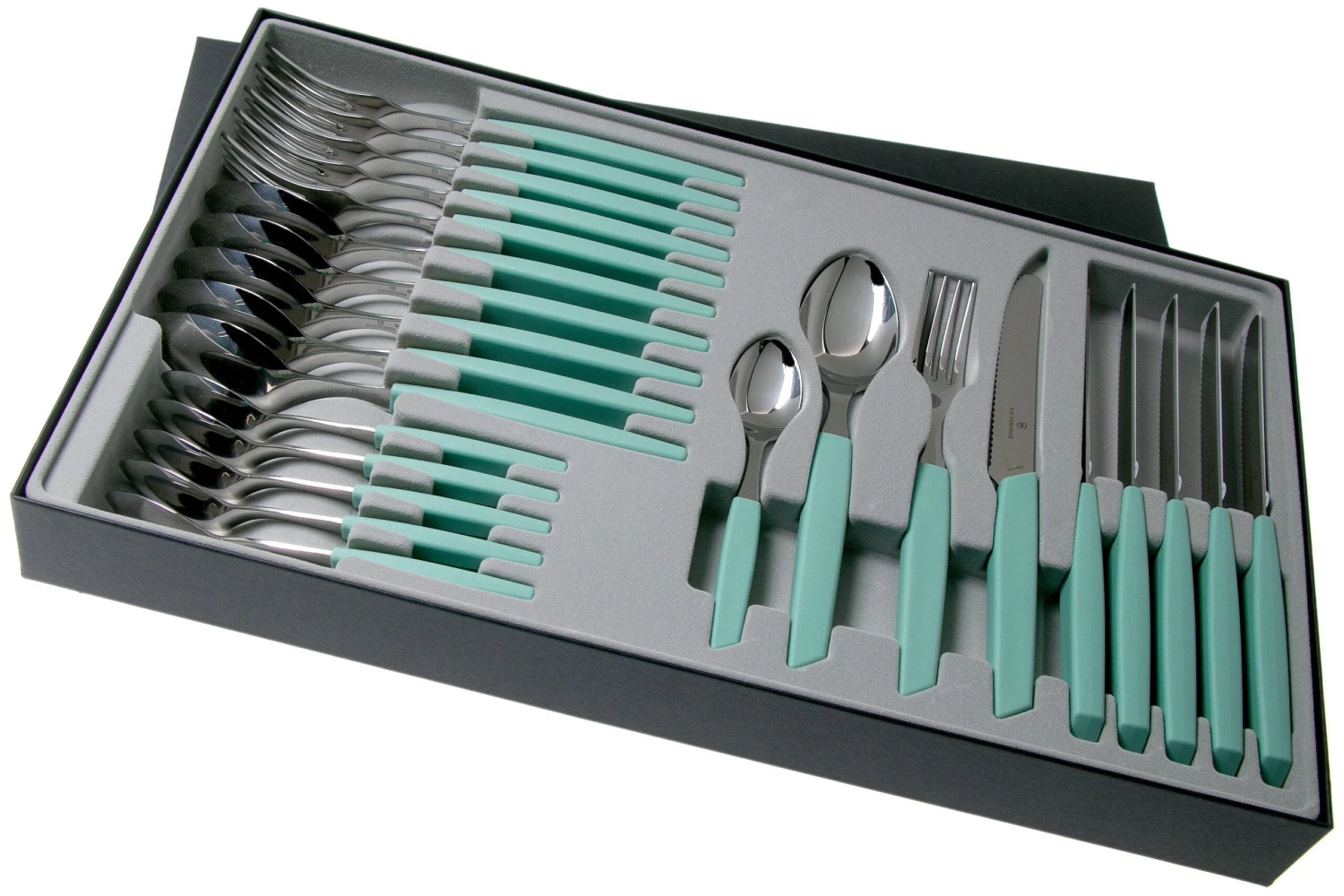 Victorinox Swiss Modern 6.9096.11W41.24, Ménagère 24 Pièces Avec Couteau à Tomate, Vert 4 Victorinox Swiss Modern 6.9096.11W41.24, Ménagère 24 Pièces Avec Couteau à Tomate, Vert – Image 2