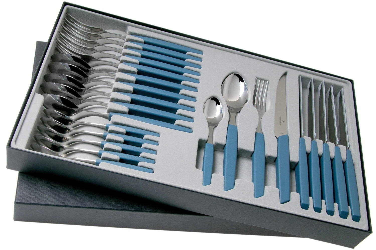Victorinox Swiss Modern 6.9096.12W2.24, Ménagère 24 Pièces Avec Couteau à Steak, Bleu 4 Victorinox Swiss Modern 6.9096.12W2.24, Ménagère 24 Pièces Avec Couteau à Steak, Bleu – Image 2