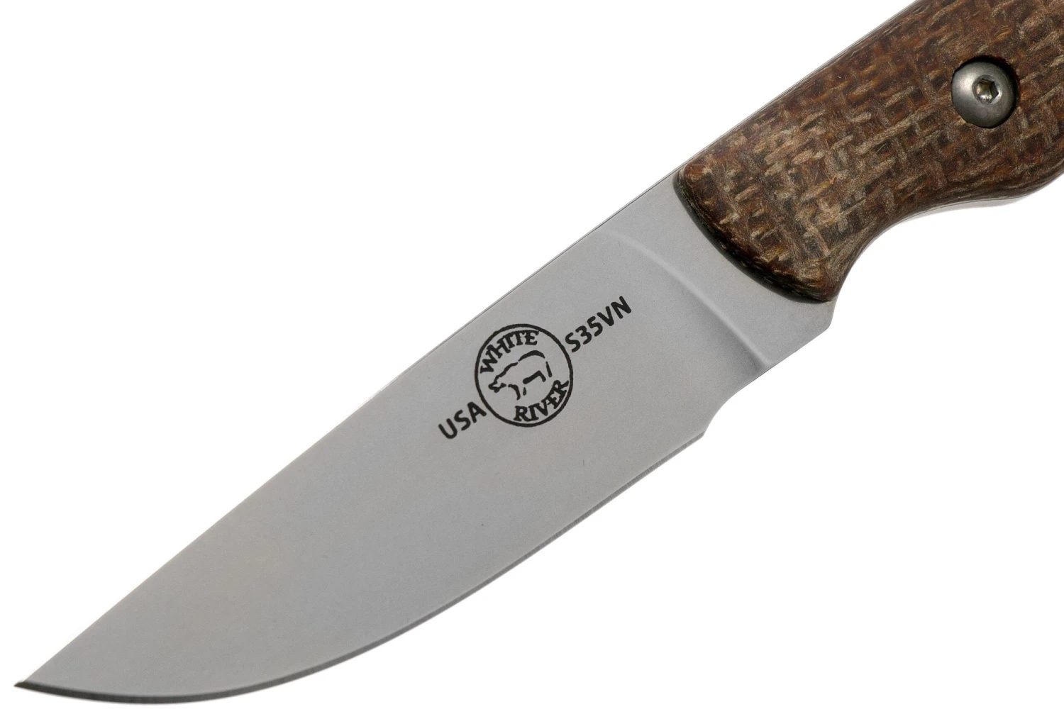 White River Knives Small Game Knife Natural Burlap Micarta Couteau De Chasse, Owen Baker Jr. Design 5 White River Knives Small Game Knife Natural Burlap Micarta Couteau De Chasse, Owen Baker Jr. Design – Image 3